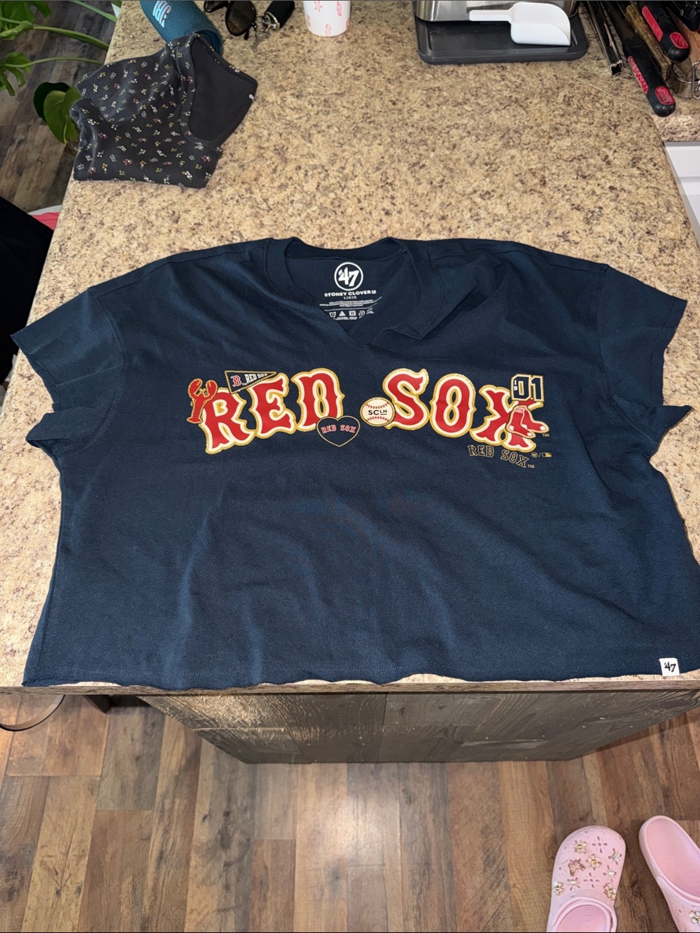 47 Brand Navy Red Sox Graphic Tee with Red and Yellow Logo